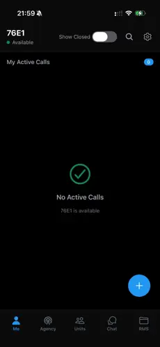 EchoCAD Mobile — unit screen showing availability and active calls